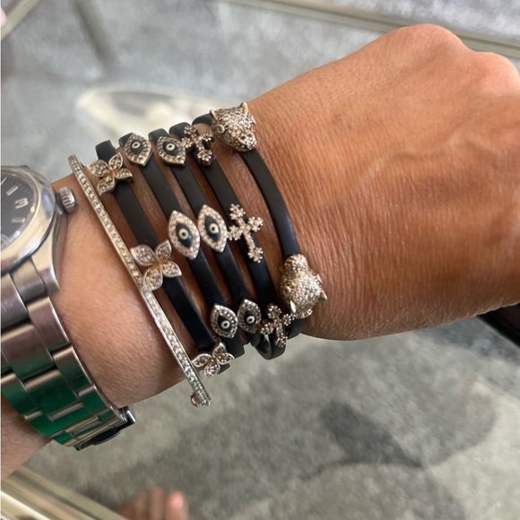 3 butterflies on thick plastic bracelet 925 silver stamp on it - Picture 4 of 6